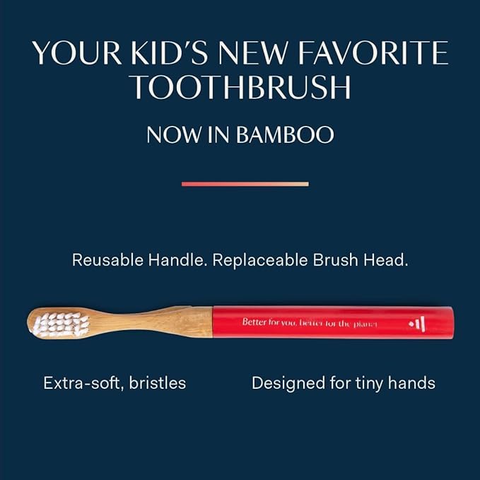 Better & Better Natural Bamboo Toothbrush for Kids | Extra Soft Bristle Toothbrush | 100% Plant-Based | Reusable Handle, Replaceable Brush Head | Eco-Friendly, Zero Plastic (Dark Blue)
