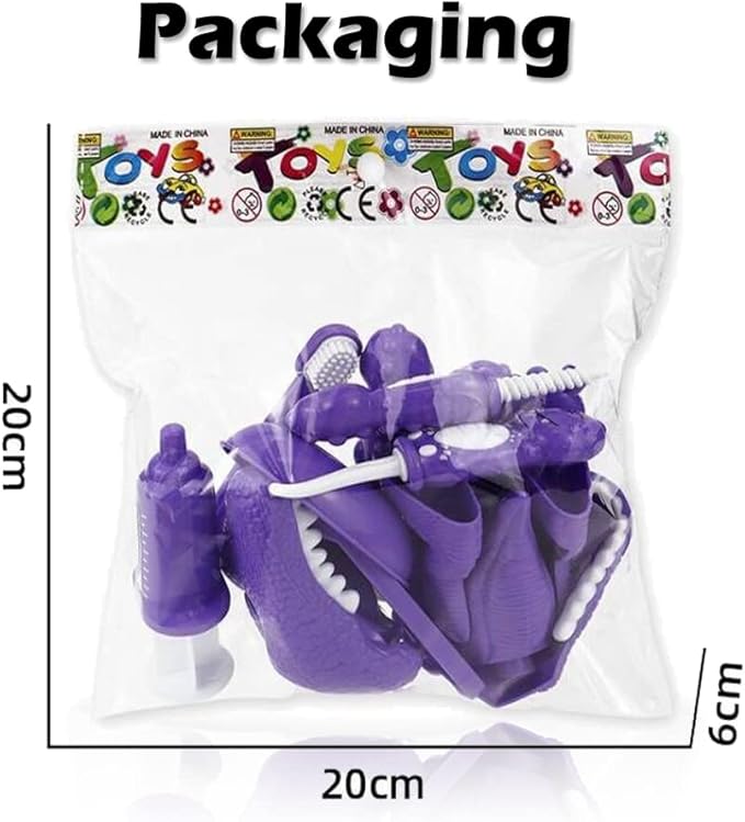10PCS Plastic Dinosaur Simulation Dentist Play Set Animal Animation Medical Kit Pretend Toy for Kids Hygienic Habbit Cultivation Role Play Game for Children 4 Colors Simple OPP Bag Packaging (Green)