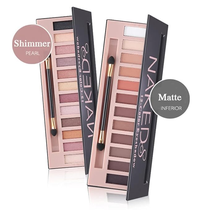 2 Pack 12 Colors Makeup Nude Colors Eyeshadow Palette Natural Nude Matte Shimmer Glitter Pigment Eye Shadow Pallete Set Waterproof Smokey Professional Beauty Makeup Kit (2 PCS)