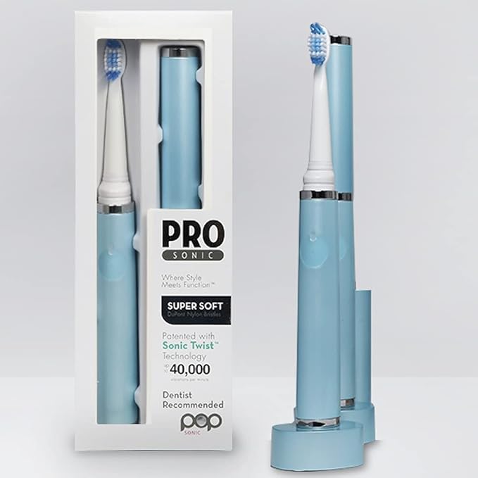 Pop Sonic Ultimate Pro Rechargeable Toothbrush (Hawaiian Blue) - 40,000 Strokes/Min - Long-Lasting Nylon Bristles - Teens & Adults with Quadrant Pacer & Timer
