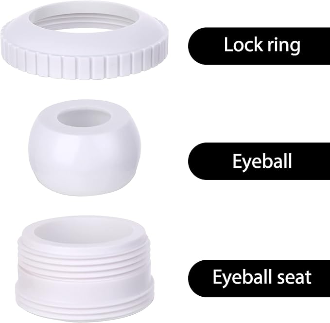 3 Pieces Pool Jet Nozzles, 3/4" Directional Flow Eyeball Inlet Jet, Swimming Pool Return Jet Replacement Parts Fittings Spa with 1-1/2 Inch MIP Thread Pool Accessories for Cleaning White