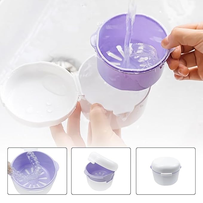 2PCS Denture Case, SENLIN DENTAL Double-layer Hollowed-out Draining Braces Denture Bath Case for Aligner, Retainers, Mouth Guard, Night Guard, Travel Cleaning
