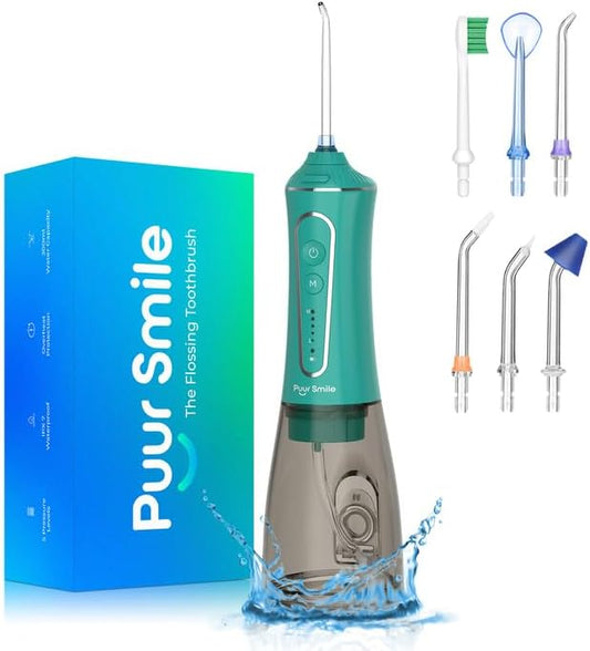 Professional Water Flosser - Advanced Dental Care for a Healthier Mouth, Gum, and Teeth - IPX7 Waterproof Oral Irrigator | 7 Replacement Tips, Travel-Friendly, Rechargeable - Oral Hygiene (Green)