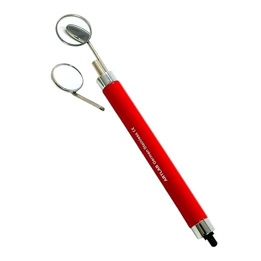 1pcs Dental Mirror Handle with Light Built-in, 2 Mirror Heads (#4 + #5), Red Handle, Anti-Fog Mirrors, Dentist Instrument Tools for Oral Examinations