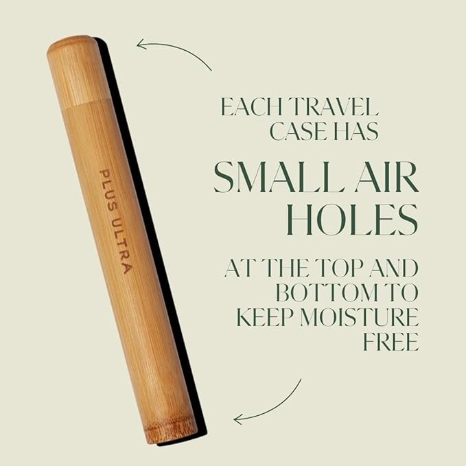 Plus Ultra Kids Portable Bamboo Toothbrush Case | Suitable for Travel & Camping | Plastic Free | Toothbrush Holder with Ventilated Design Made of 100% Compostable Bamboo Materials