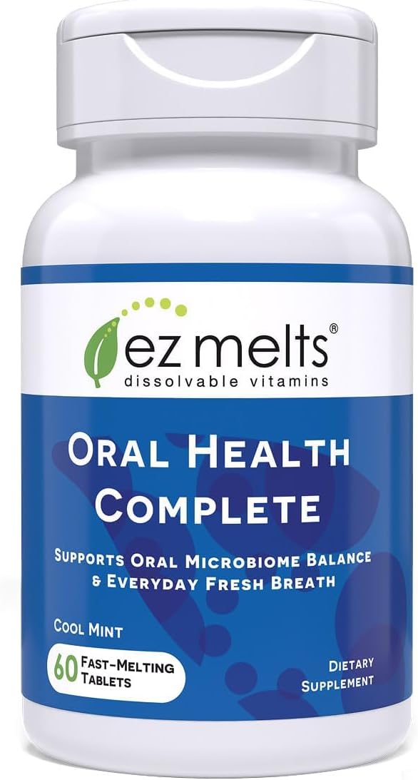 EZ Melts Oral Health Complete - Oral Probiotic - Supports Gum Health, Fresh Breath & Helps Relieve Occasional Dry Mouth - No Artificial Flavors, Non-GMO & Vegan - 2 Pack