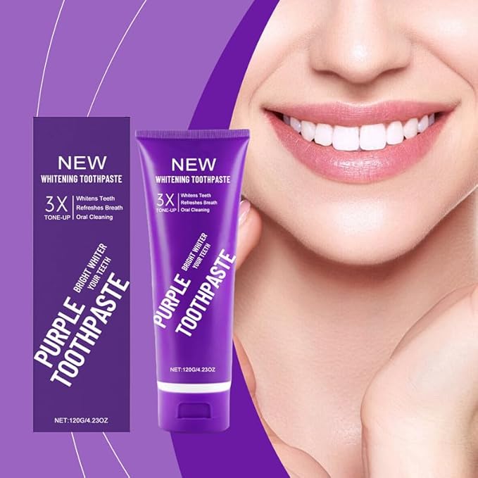 2025 New Whitening Purple Toothpaste,3X White Brilliance Toothpaste, Fluoride-Free Teeth Whitening,Tooth Stain Removal Colour Corrector (1)
