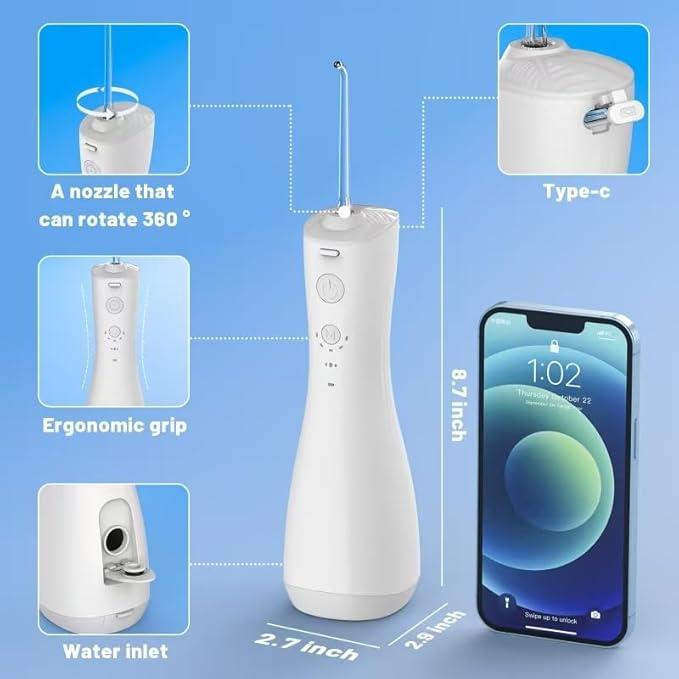 Power Water Flossers for Teeth Cleaning and Flossing, Water Dental Flosser Teeth Pick - Cordless Portable 6 Modes Oral Irrigator Dental, Rechargeable Travel Irrigation Cleaner IPX7 Waterproof (White)