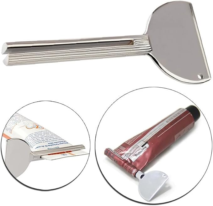 2Pcs Toothpaste Squeezer,Metal Tube Squeezer Key Stainless Steel Dispenser Roller Tube Presser Roller Tube Wringer Key Bathroom and Kitchen Gadgets for Various Tube Ointment Product (2Pcs Silver)