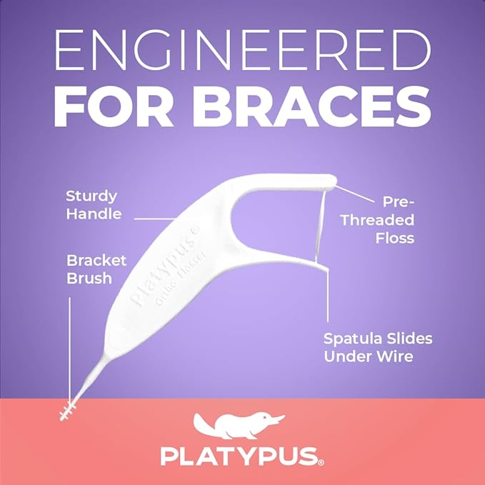 Platypus Orthodontic Flossers for Braces, 30 Count (Pack of 6), Ortho Picks for Adults & Kids, Fits Under Arch Wire, Non-Damaging, Encourage Flossing Habits