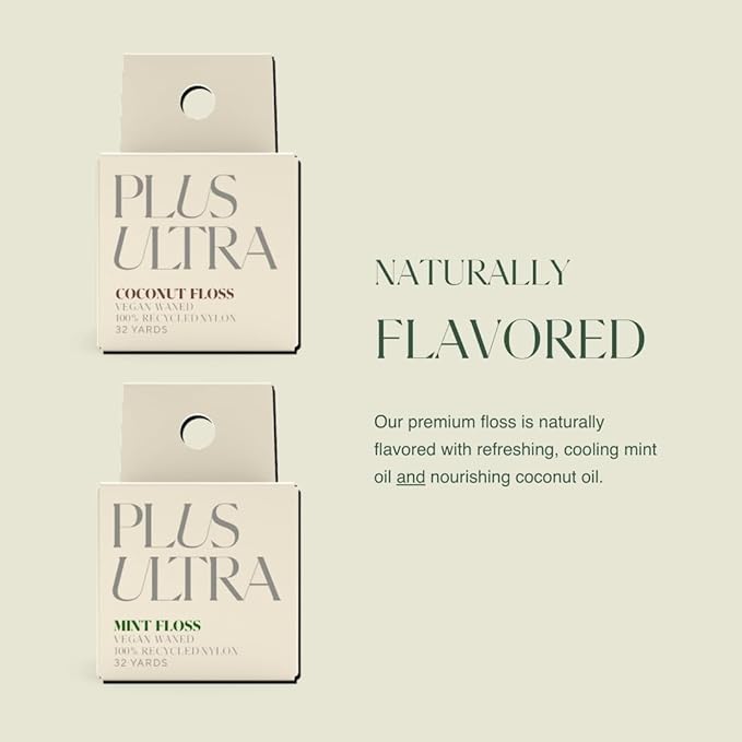 Plus Ultra Mint Nylon Dental Floss with Reusable Bamboo Case | Made with Recycled Nylon and Vegan Wax | Zero Plastic | 32 Yards (Pack of 1)