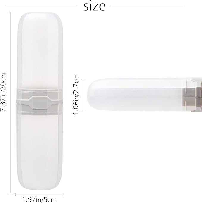 Yeeco Toothbrush Case 2 Packs, Transparent White Toothbrush Travel Case, Plastic Toothbrush Holder Travel, 7.9”×2.1”×1.2” Portable Toothbrush Case for Traveling