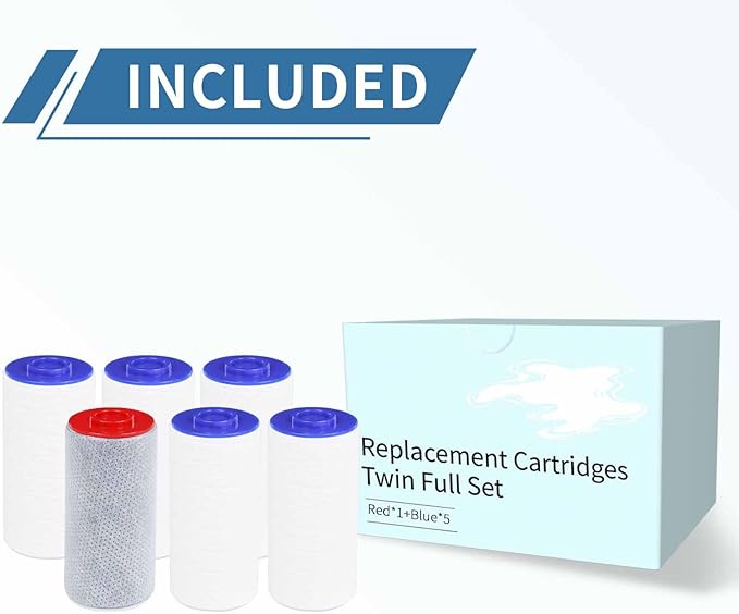 Replacement Filter Set for Weddell Duo - High-efficiency Shower Water Filtration System that Removes Chlorine/PFAS/Contaminants for Better Skin and Hair Health (1RED+5BULE)