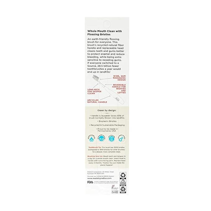 RADIUS Toothbrush Source Floss BPA Free & ADA Accepted Improve Gum Health & Reduce Issues, Soft, Soda Pop Eco-Grind