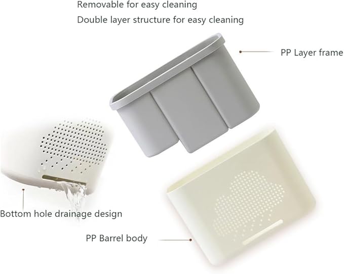 3 Slots Toothbrush Holder and Toothpaste Holder with Drain Hole, Detachable Easy Cleaning Multi-Functional Organizer Caddy Storage for Bathroom Vanity Sink Kitchen (White+Green 3 compartments)