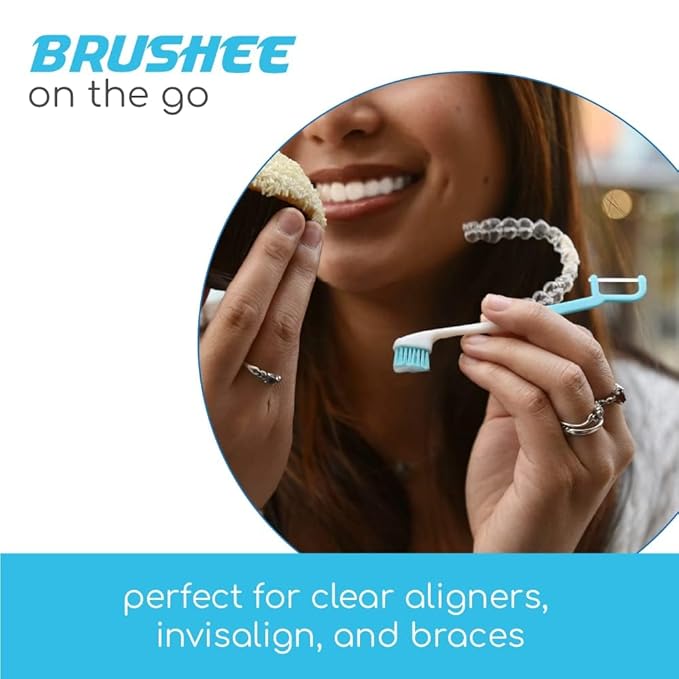 Brushee - The Evolution of Oral Care | 4-in-1 Tool (Paste + Brush + Floss + Pick) | Individually Wrapped | Disposable | Prepasted Travel Toothbrushes | Small Adult Toothbrush - (48-Pack)