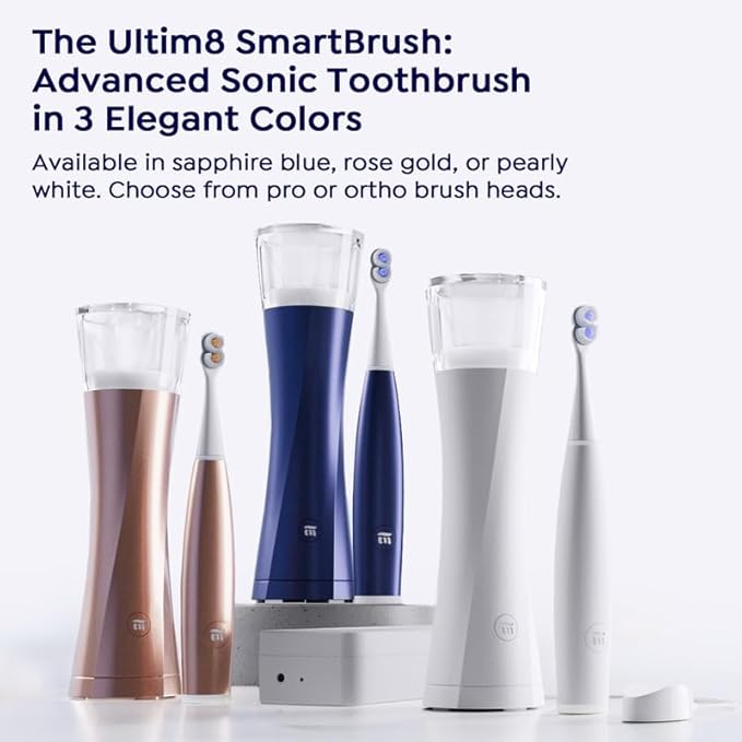 SuperMouth® ULTIM8 SmartBrush™ Electric Toothbrush - Patented SuperBristles® Clean Teeth 40X Better, Dual Sonic Modes, Pressure Sensor, Stunning Design - Teens & Adults - Pearly White