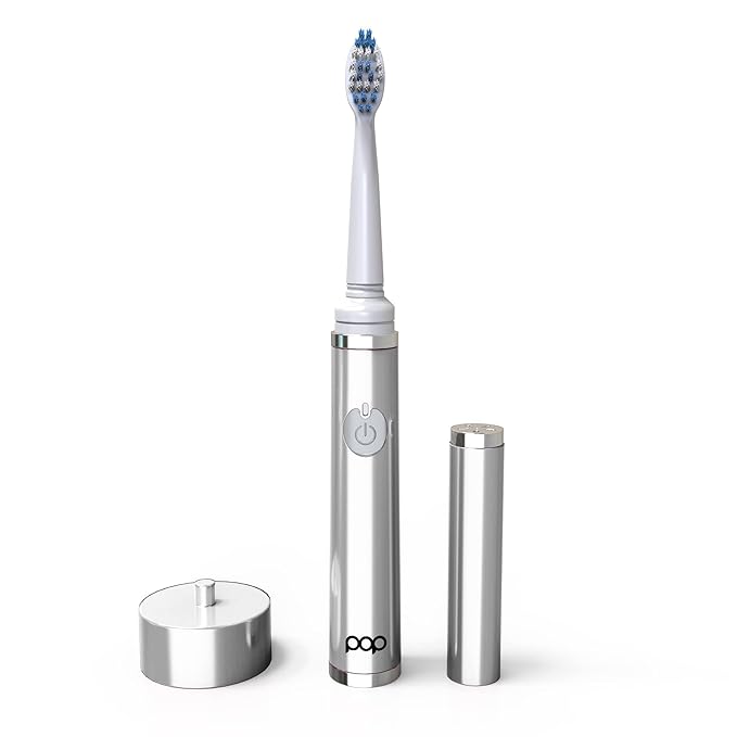 Pop Sonic The Ultimate Pro Toothbrush (Silver) | Rechargeable Tooth Brush w/Up to 40,000 Brush Strokes/Minute - Long-Lasting Dupont Nylon Bristles - for Teens & Adults w/Quadrant Pacer & Timer
