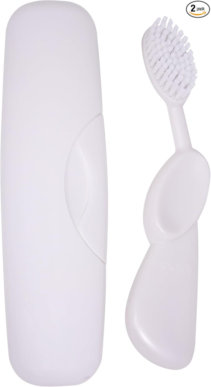 RADIUS Toothbrush Original Big Brush, BPA Free ADA Accepted - Left Hand - White Brush with White Case