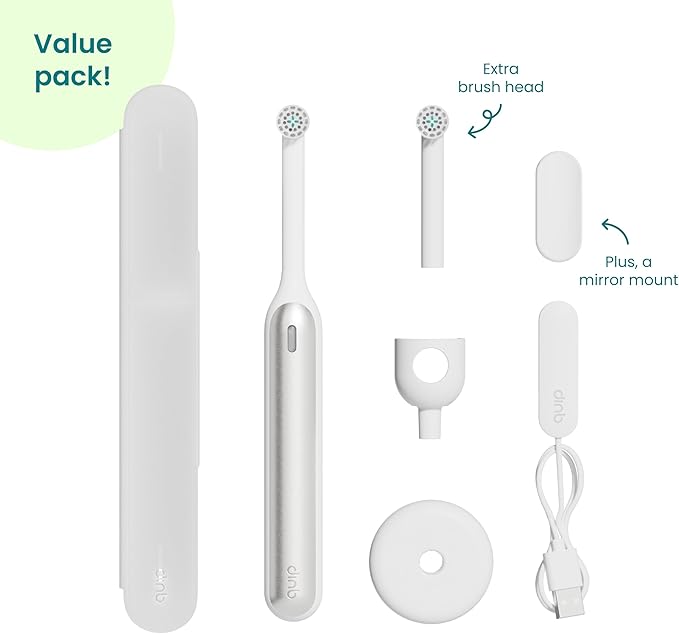 Quip Rev 360 Oscillating Rechargeable Electric Toothbrush with Replaceable Brush Head - Soft Bristles, Pressure Sensor, 3 Intensities, 30-Day Battery Life, Travel Case - Silver Cloud