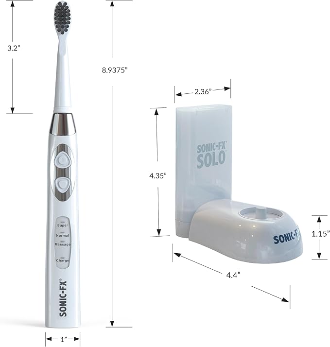 Sonic-FX Solo Sonic 3 Brushing Modes Toothbrush with Smart Timer, Rechargeable Charging Dock | Electric 1 Interdental and 2 Tooth Brush Heads Toothbrush Includes Replacement of Heads, White