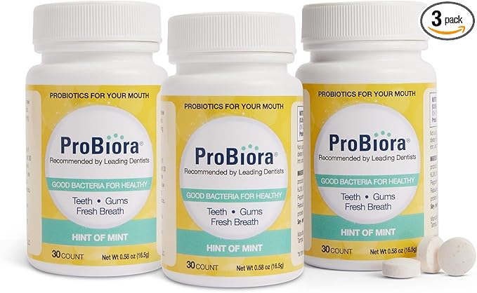 ProBiora Oral-Care Chewable Probiotic Tablets | Probiotic Supplement for Women & Men | Healthier Teeth & Gums | Fresher Breath | Whiter Teeth | Better Overall Health | 30 Count | Pack of 3 | Mint