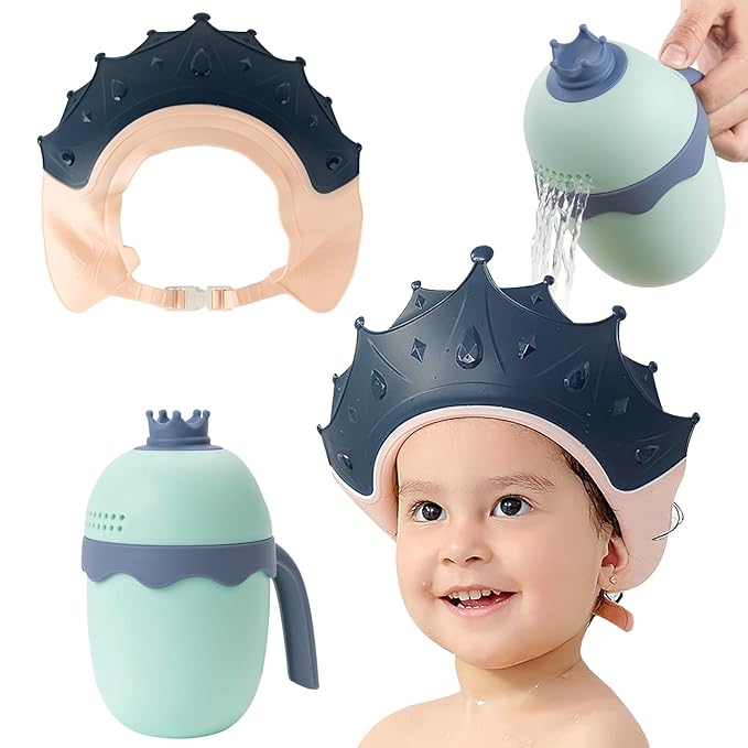 FUNUPUP Baby Shower Cap for Kids with Bath Rinse Cup, Adjustable Toddler Hair Washing Shield Hat Baby Bath Visor Shampoo Hat for Toddlers 6M-9T, Pink and Blue