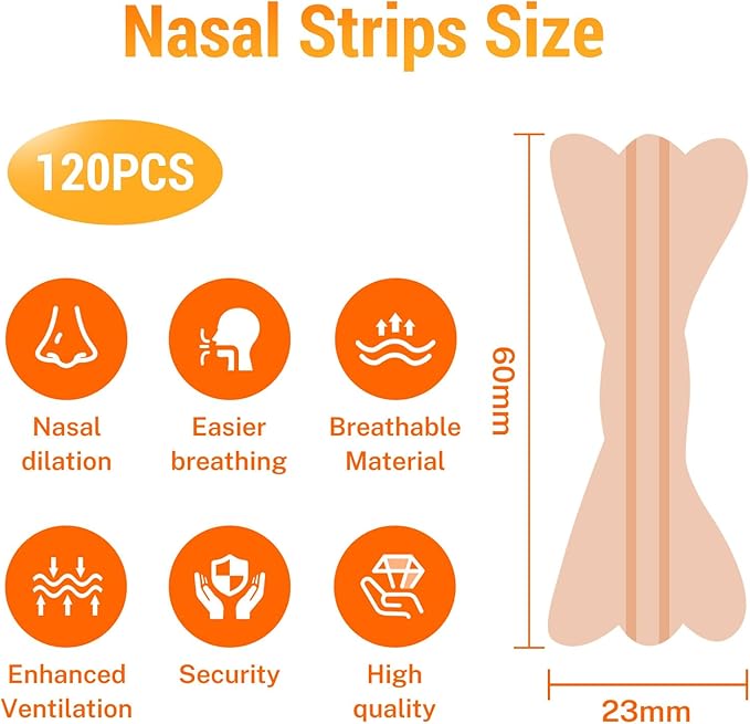 120Pcs Nasal Strips Anti Snoring, Extra Strength Nose Strips Breathing, Nose Tape for Sports and Sleep, Anti Snoring Strips Help Stop Snoring and Nasal Congestion Relief