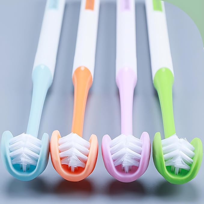 3 Sided Autism Toothbrush 360° Oral Teeth Cleaning Design U-Shaped Toothbrush 2 PCS Adult Soft Bristles Soft and Gentle for Complete Tooth and Gum Care (Green+Orange)