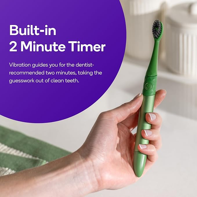 Burst Nova Toothbrush (Pink) | Sonic Powered Teeth Whitening | Super-Soft Bristles | 18000 VPM | 2 Minute Timer | Aluminum Handle | Replaceable Brush Head | Compact Size | with AAA Battery
