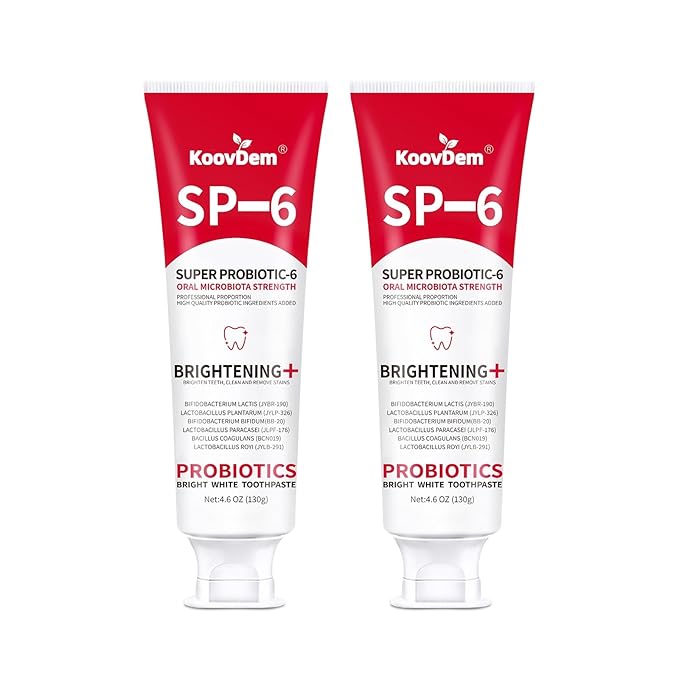 2025 New Sp-6 Probiotics Whitening Toothpaste-Fluoride-Free, Enhanced Formula with 6 Probiotics for Gum Care & Fresh Breath, Fresh Mint Flavor(2PC)（Red）