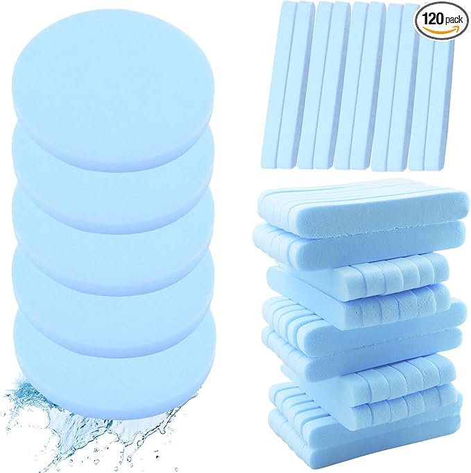 120 Count Compressed Facial Sponges, Face Cleansing Sponge for Estheticians Spa Wash Round Makeup Removal Sponge Pads for Women,Girls Compress Exfoliating Removal Sponge (Blue)