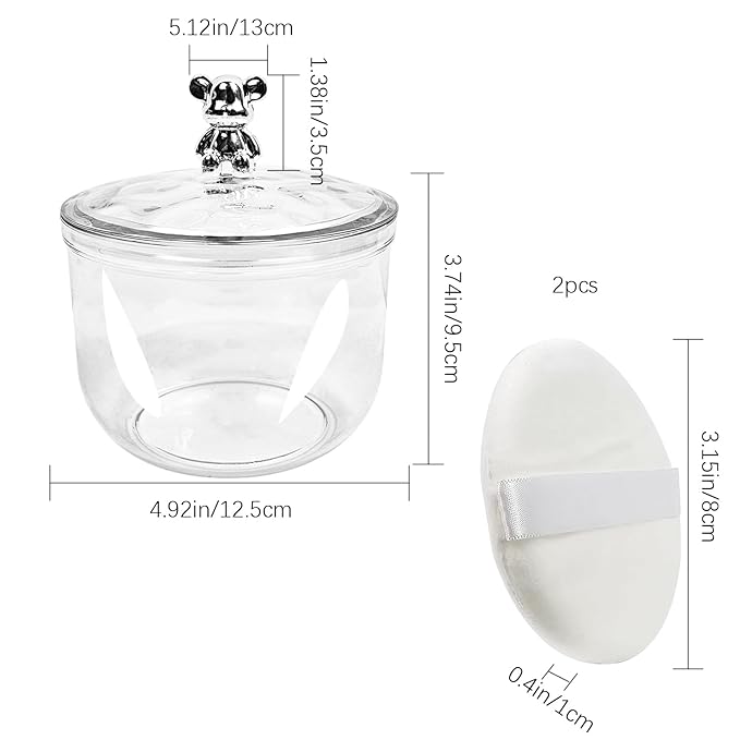 3 Pcs Body Face Plastic Powder Puff and Container Dish with Fluffy Soft Large Powder Puff for Women(Bear Shape)
