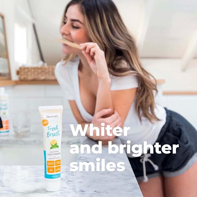 Oxyfresh Premium Maximum Fresh Breath Lemon Mint Toothpaste - Clean Teeth & Fresh Breath - Natural Essential Oils & Natural Xylitol to Help Fight Tartar - SLS & Fluoride Free, 3-5oz