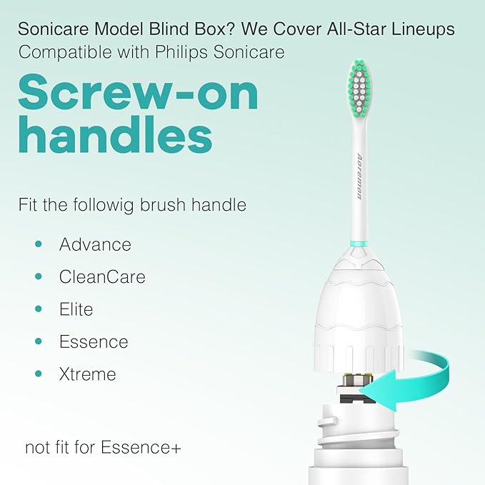 Aoremon Toothbrush Replacement Heads Compatible with Philips Sonicare E-Series Essence Xtreme Elite Advance CleanCare Screw-on Electric Toothbrush Handle Head Come with Hygienic Caps, 3 Count, Green