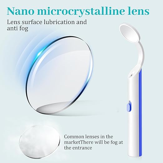 2 Pieces Dental Mirror with Light - LED Lighted Teeth Inspection Mirror, Anti Fog Curve Angle Mouth Mirrors Dentist Oral Assistant Care Tool Accessories (Blue)