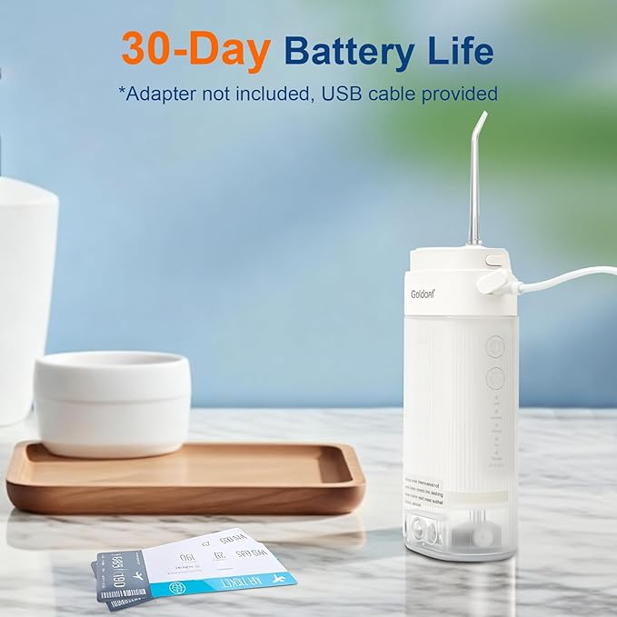 Portable Water Flosser for Teeth with Exquisite Travel Case, Cordless Rechargeable Mini Oral Irrigator with Removable Tank, IPX7 Waterproof, 4 Modes & 4 Jet Tips for Tooth Cleaning (White)