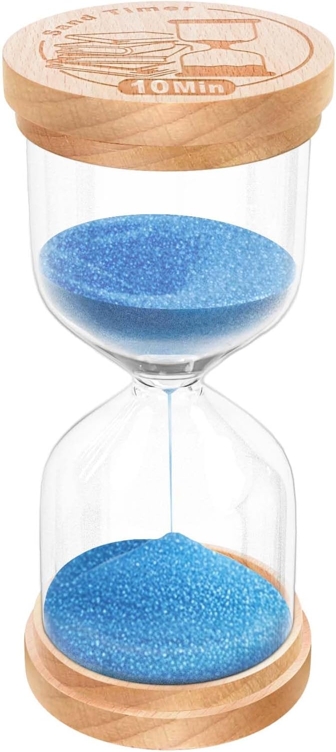 10 Minute Sand Timer, Wooden Hourglass Sand Clock, Small Wood Blue 10 Min Hour Glass, Sandglass for Brushing Teeth, Reloj De Arena, Classroom, Game, Kitchen, Home, Office