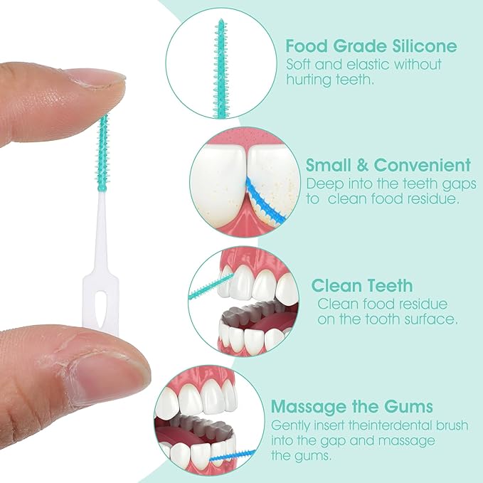 320 Pieces Dual Purpose Toothpick, Dual-Use Interdental Brushes Soft Silicone Disposable Dental Picks, Premium Dental Floss Picks 360° Bendable Braces Brush Dental Brushes for Effective Teeth Cleaning