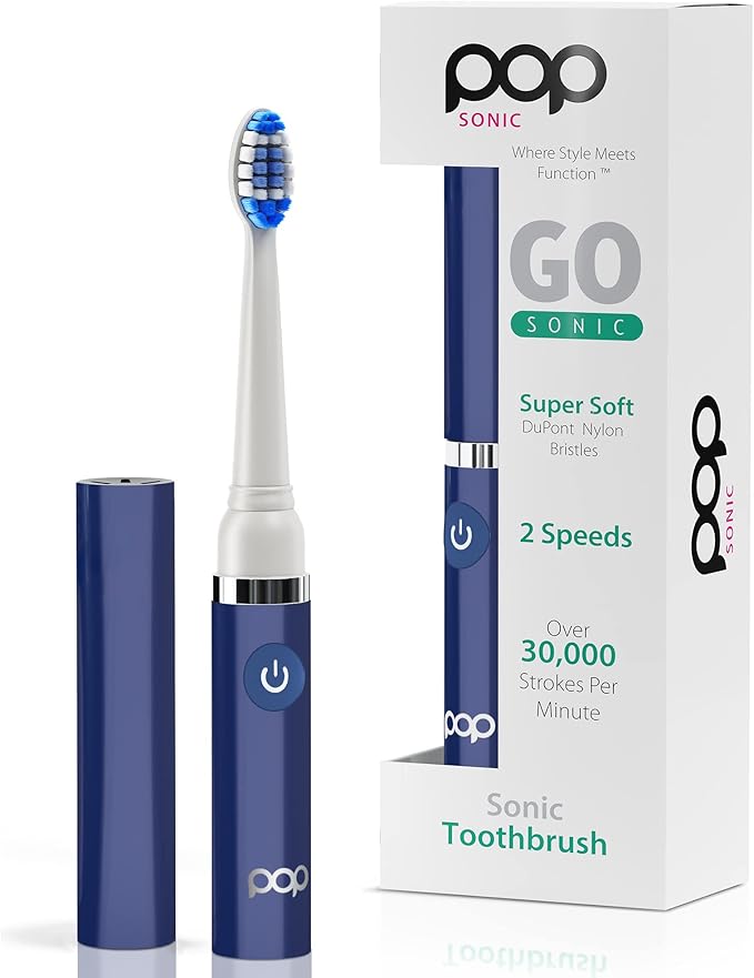 Pop Sonic Electric Toothbrush (Navy Blue) - Travel Toothbrushes w/AAA Battery | Kids Electric Toothbrushes with 2 Speed & 15,000-30,000 Strokes/Minute, Dupont Nylon Bristles