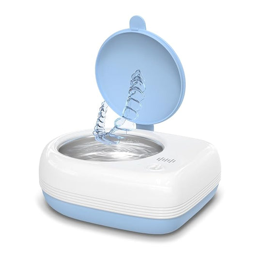 Rechargeable Ultrasonic Retainer Cleaner Machine | 50kHz 1.9 inch Ultra-Thin Portable | Night Guard Aligners Jewelry |6pcs Cleaner Tablets Included | Quick & Deep Clean Modes | Oral Dental Care