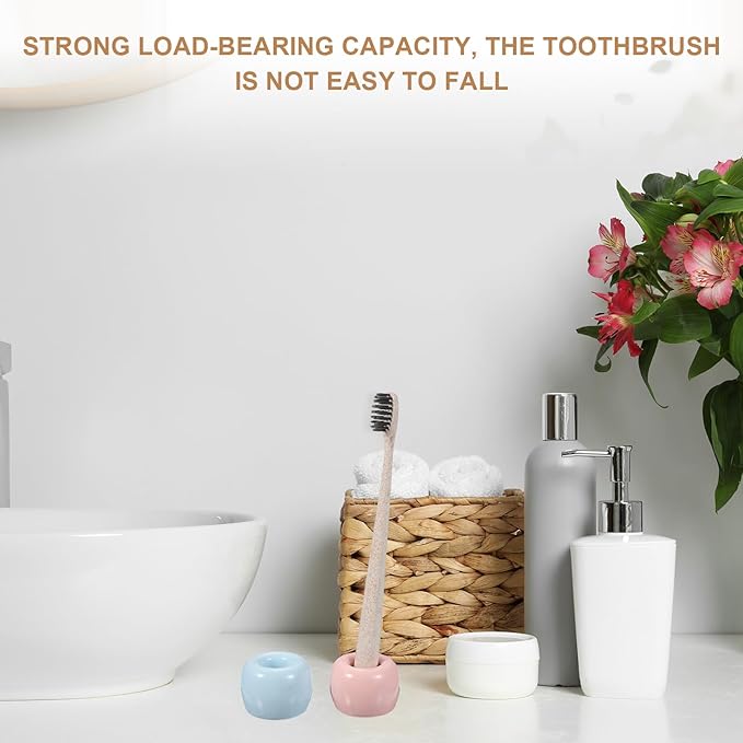 uxcell 2 Pcs Mini Ceramics Toothbrush Holder Stands, Sleek Mini Countertop Toothbrush Round Shape Ceramic Holder Stand for Bathroom Vanity Countertops, White