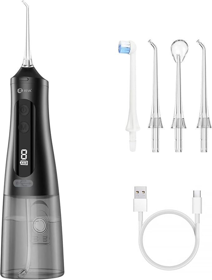 Professional Water Dental Flosser for Teeth & Braces - 9 Modes Cordless Oral Irrigator, 350ML Large Reservoir, 360° Nozzle, IPX7 Waterproof, Rechargeable, Dental Floss Tool (M131 - Black)