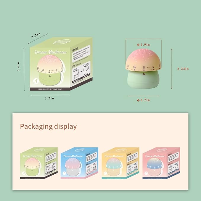 2 Pack Cute Kitchen Timer,100% Mechanical Egg Timer for Kids,60 Minutes Wind up Timer for Cooking/Reading/Do Sports. (Mushrooms)