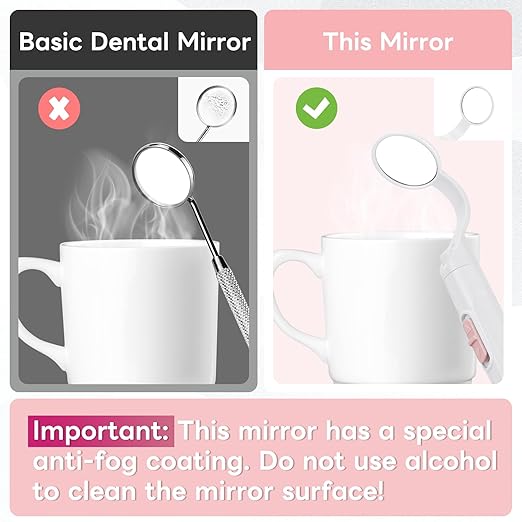 Rechargeable LED Dental Mirror with USB Charging Function, Anti-Fog Mirror Surface, White & Yellow Dual Lighting, Detachable Design for Easy Cleaning(Pink)