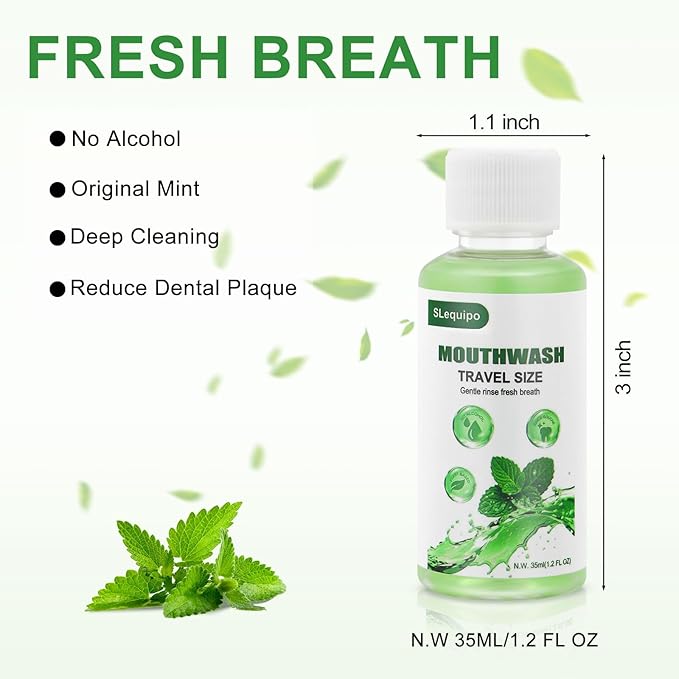 Travel Size Mouthwash Bulk Mini Fresh Mint Portable Mouthwash Individual Bottles 35ml/1.2fl oz for Travel Toiletry Kits (100)
