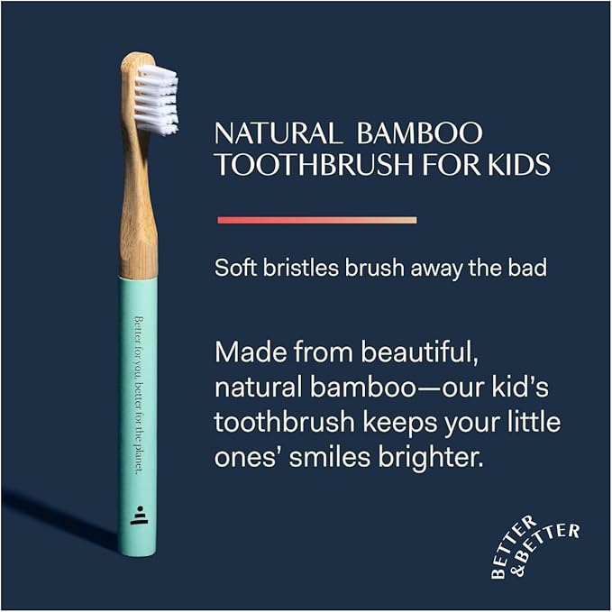 Better & Better Natural Bamboo Toothbrush for Kids | Extra Soft Bristle Toothbrush | 100% Plant-Based | Reusable Handle, Replaceable Brush Head | Eco-Friendly, Zero Plastic (Red)