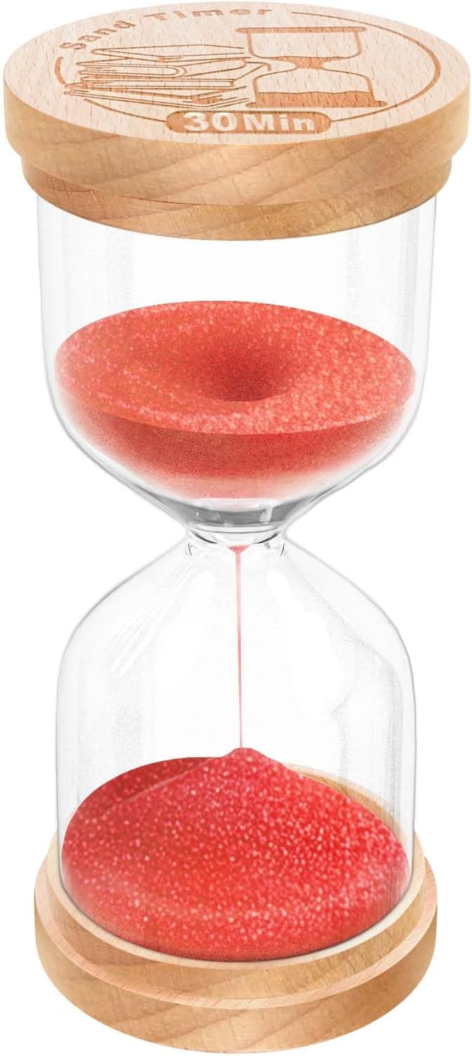 30 Minute Sand Timer Hourglass, Beech Wood Hourglass Sand Clock, Small Red Wooden 30 Min Hour Glass, Sandglass, Reloj De Arena, Classroom, Game, Kitchen, Home, Office, Decorative