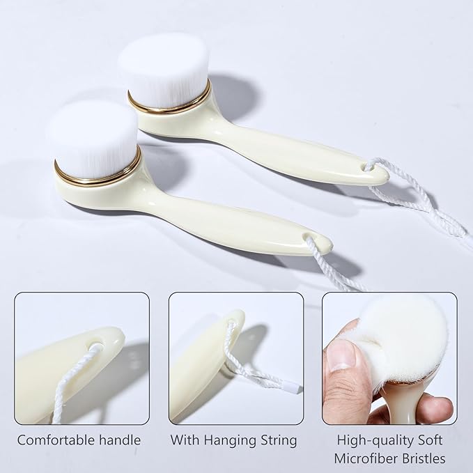 2 Pack Soft Bristle Facial Cleansing Brush for Deep Pore Cleaning, Face Exfoliating Scrub Brush for Face Cleansing Skincare Massaging,Jade White