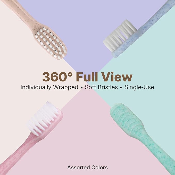 100 Pack Premium Disposable Toothbrush with Tongue Scraper – Individually Wrapped Bulk Travel Toothbrushes, Soft Bristles for Guests, Hotel, Vacation Rental, Home & On The Go,4 Colors